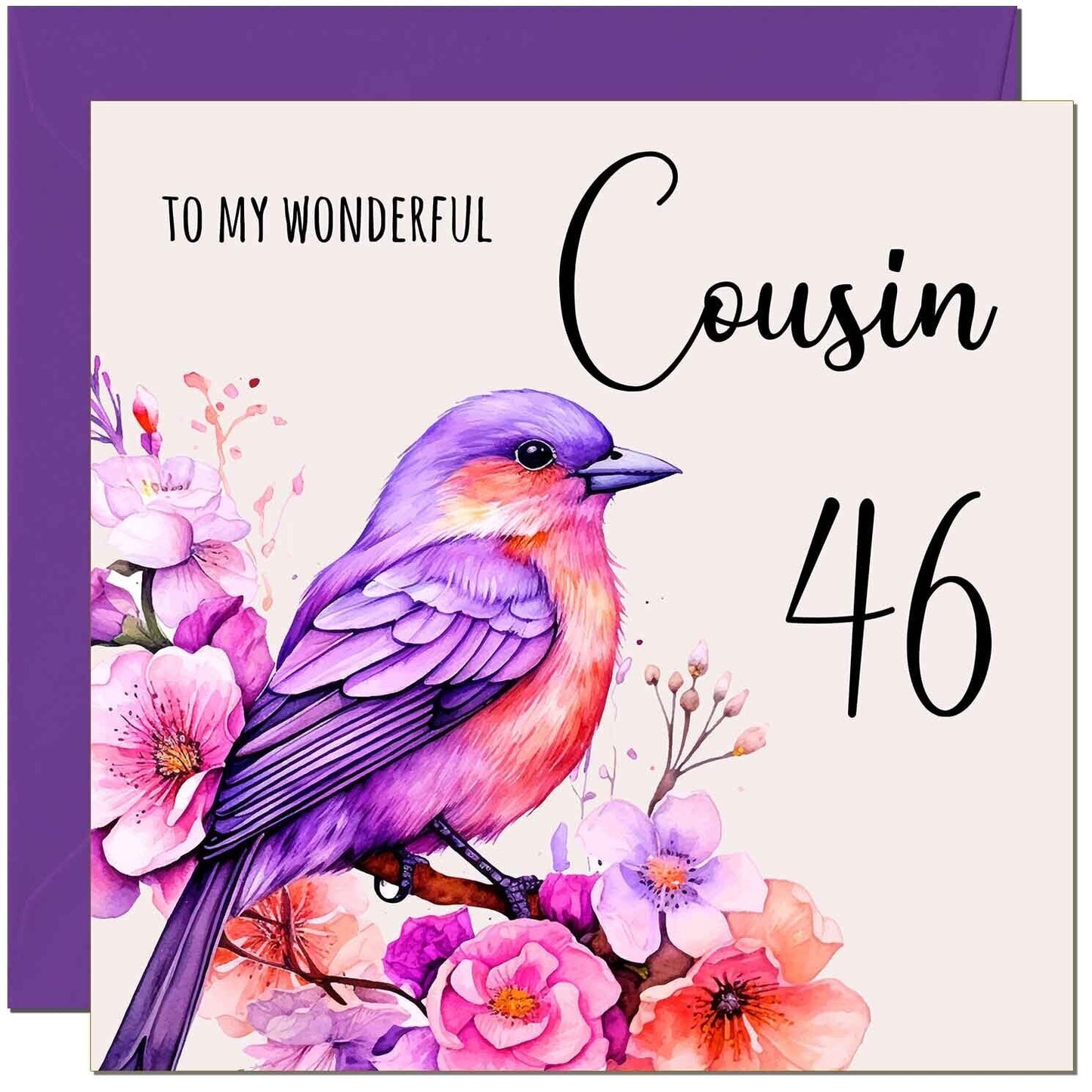 Cousin Birthday Card - Purple Watercolour Bird Cousin's
