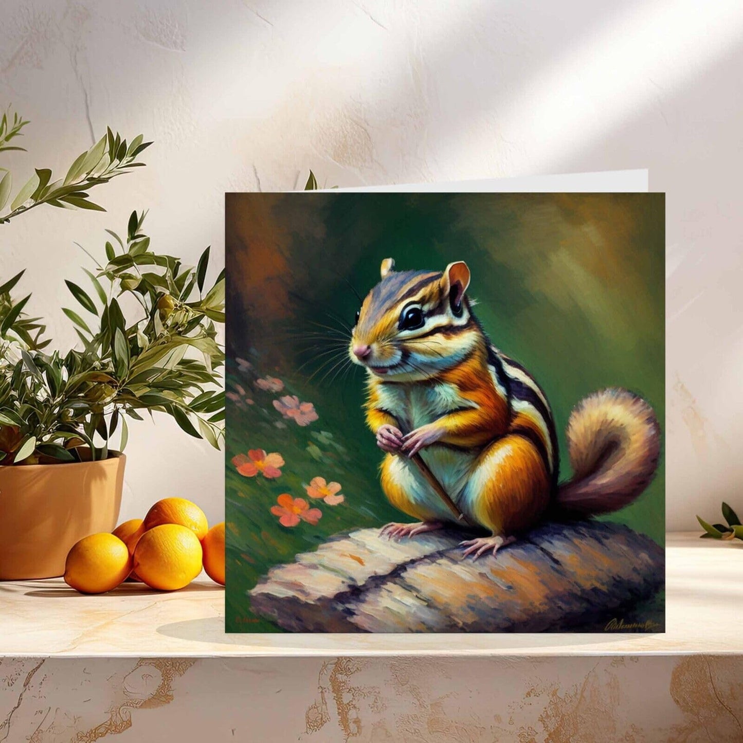 Chipmunk Greeting Card Animal Impressionism Art 145mm x 145mm