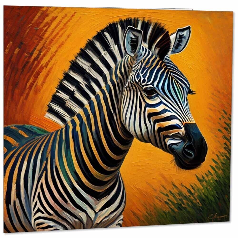 Zebra Greeting Card Animal Impressionist Art 145mm x 145mm