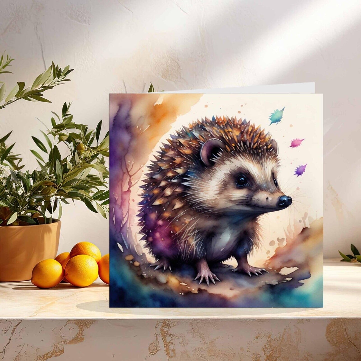Hedgehog Greeting Card - Watercolour Hedgehog Animal Card 145mm x 145mm