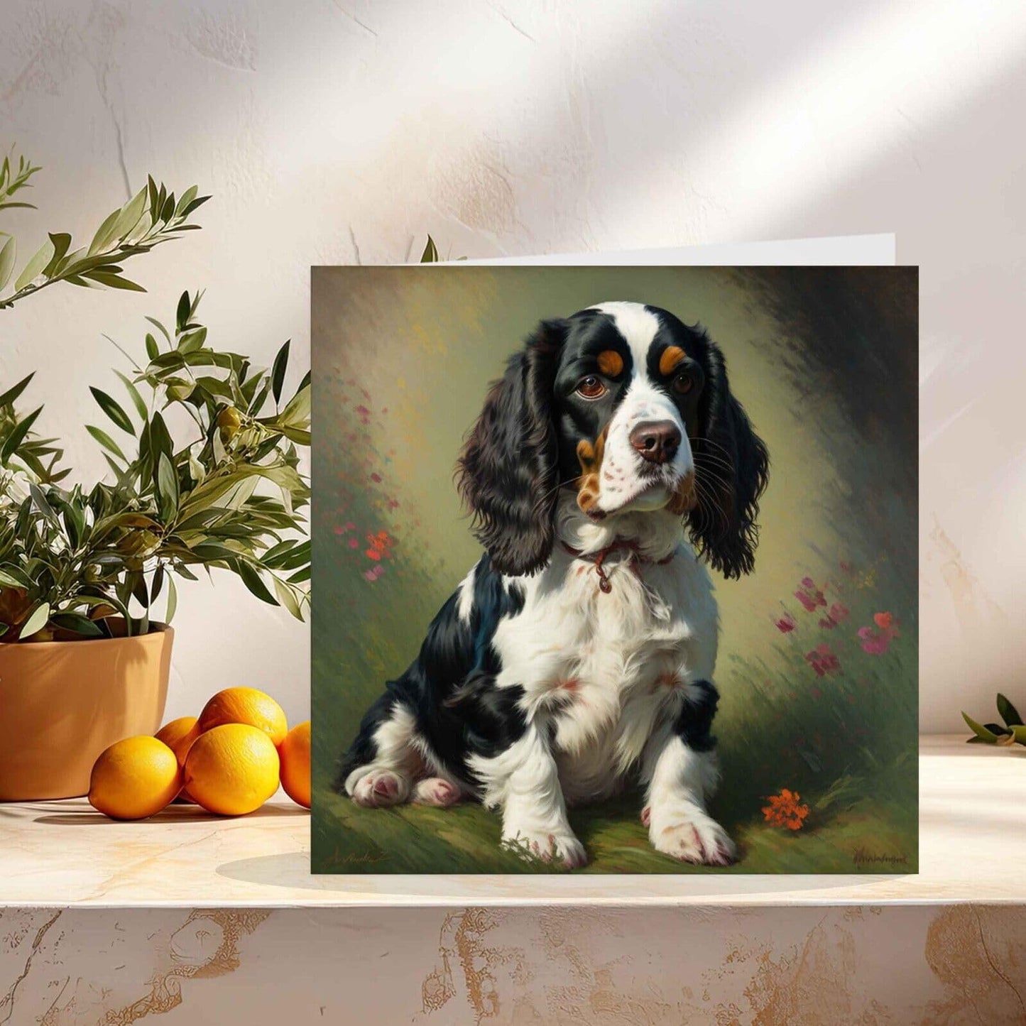 English Springer Spaniel Greeting Card - Dog illustration 145mm x 145mm