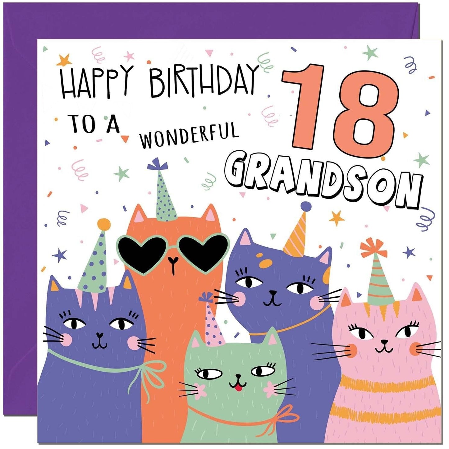Grandson Birthday Card - Childrens Cute Cat Grandsons