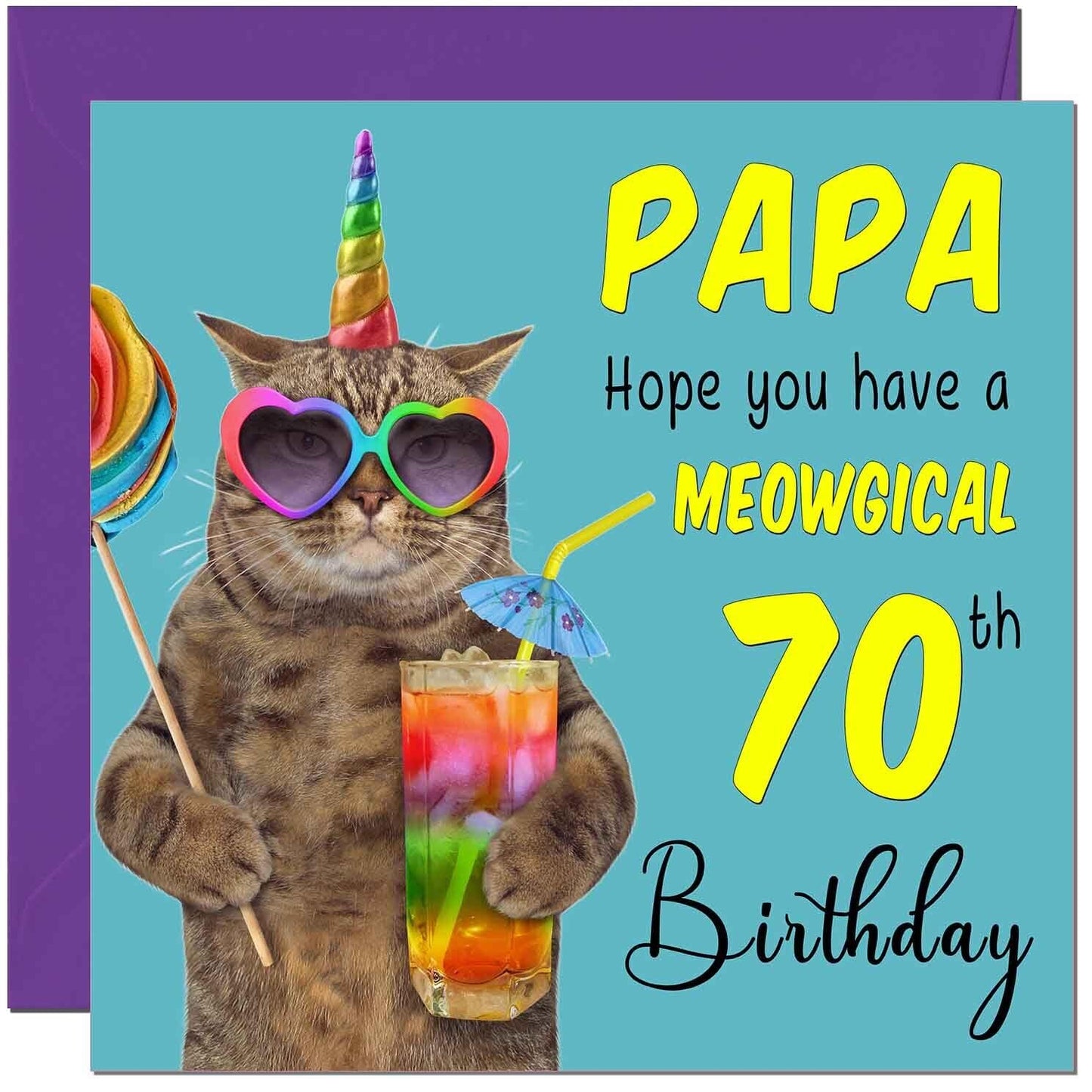 Papa Birthday Card - Meowgical Cat Funny Papa's