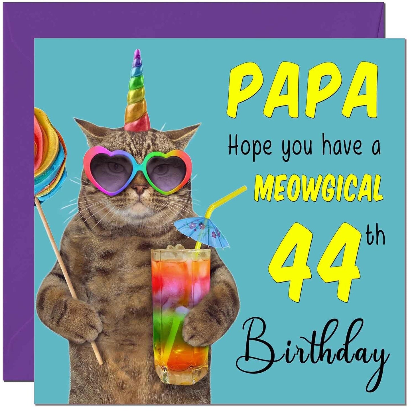 Papa Birthday Card - Meowgical Cat Funny Papa's