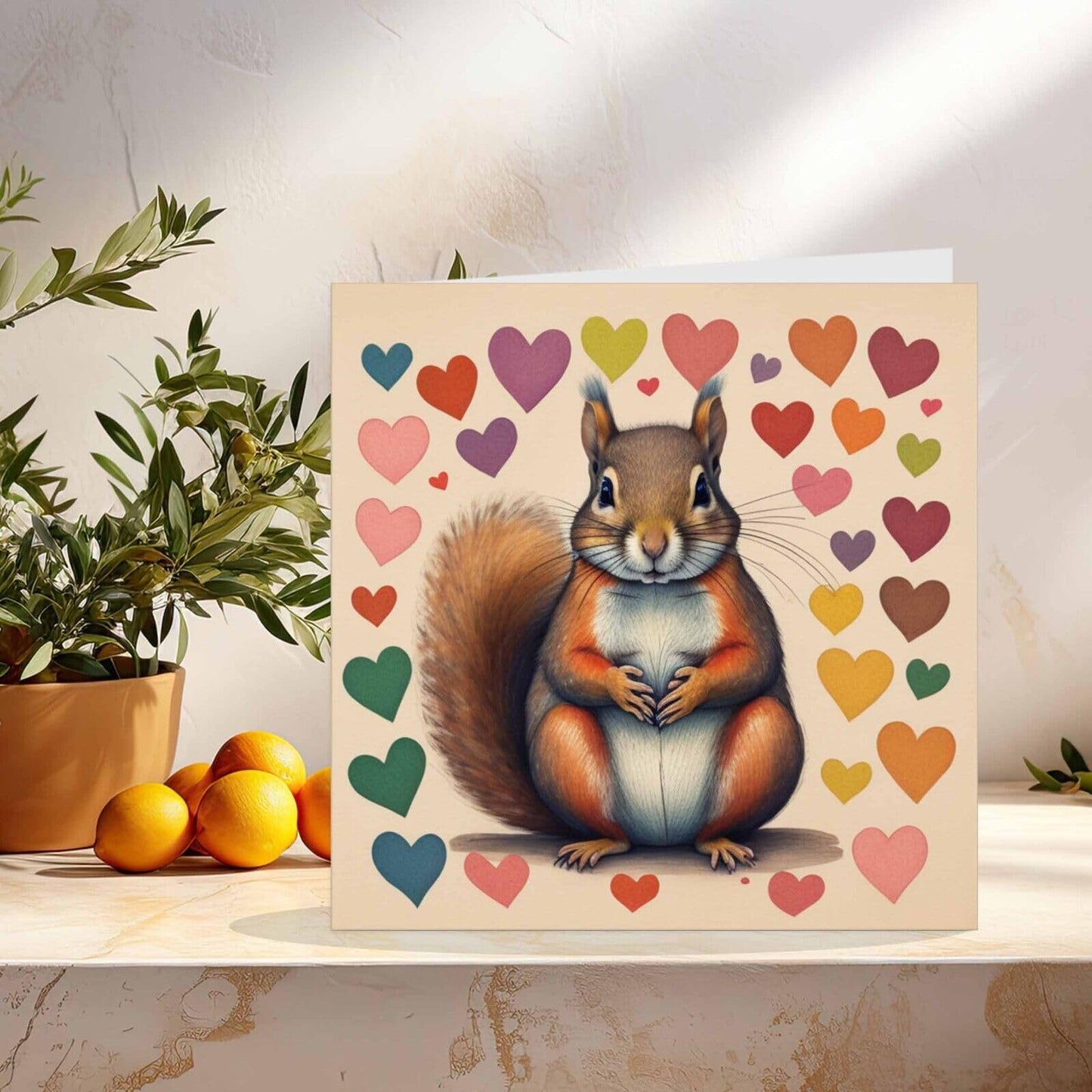 Squirrel Greeting Card Love Hearts 145mm x 145mm
