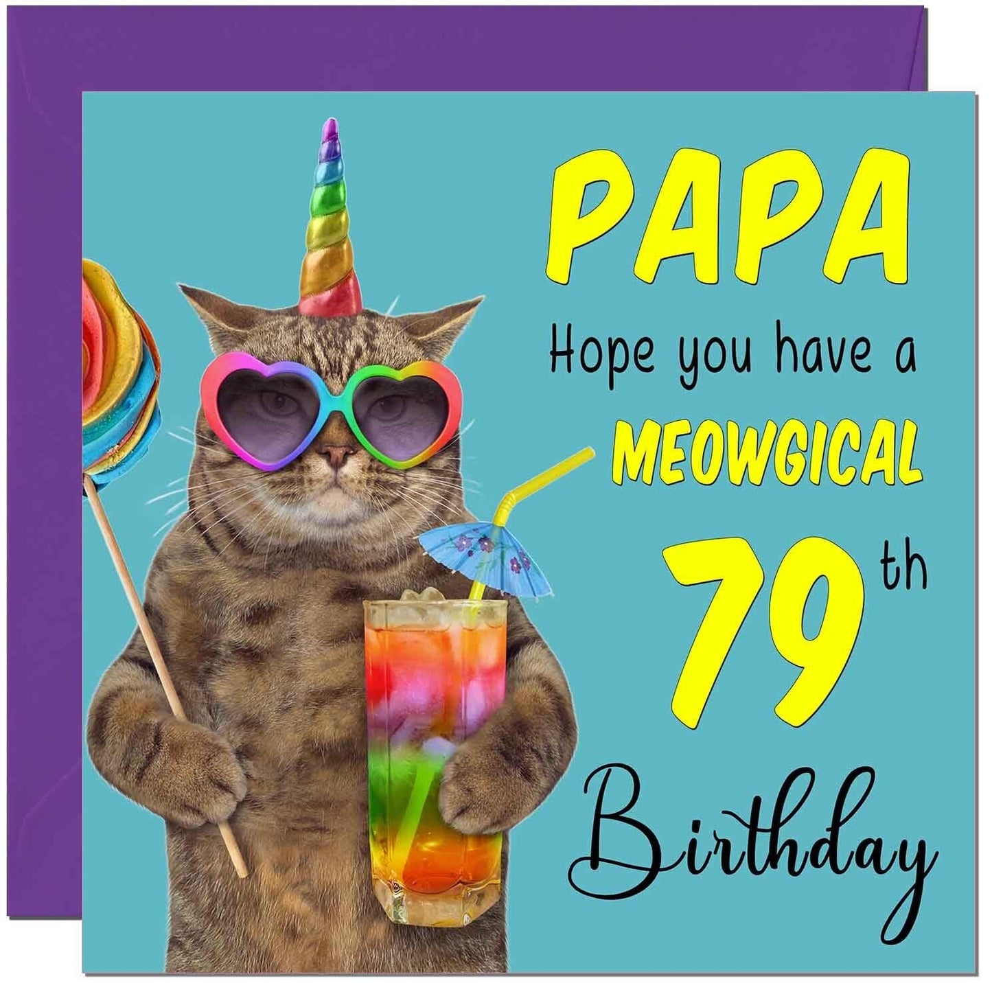 Papa Birthday Card - Meowgical Cat Funny Papa's