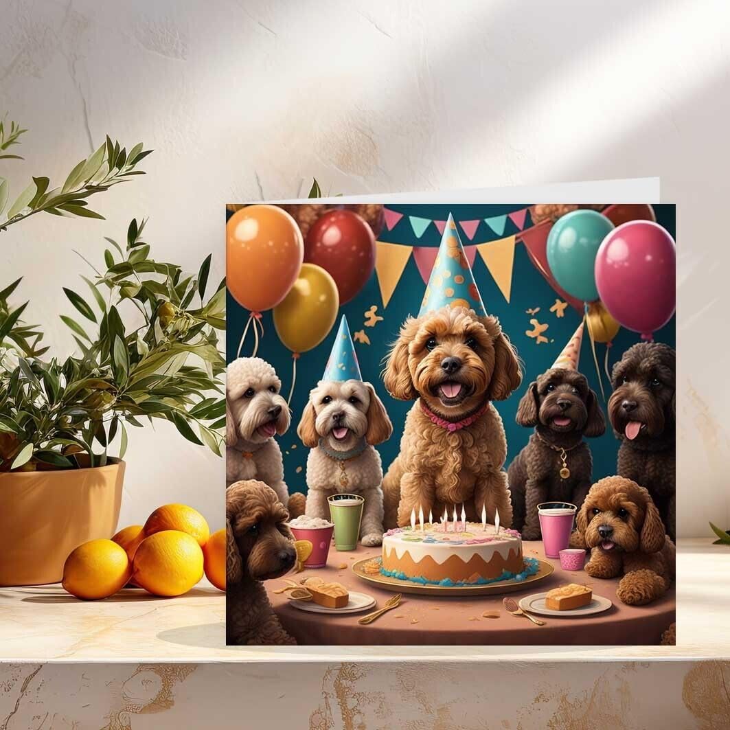 Cute Cockapoo Birthday Card - Cockapoo birthday party card 145mm x 145mm