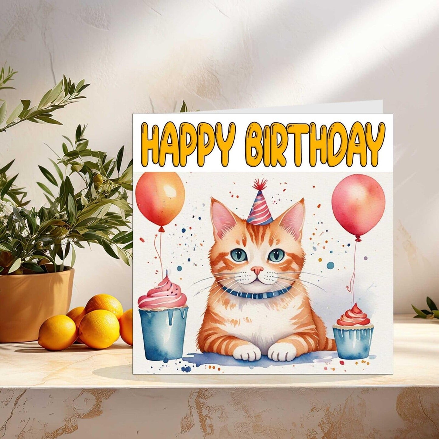 Cat Birthday Card - Cute Fun Cat Kitty Bday Card - 145 x 145mm