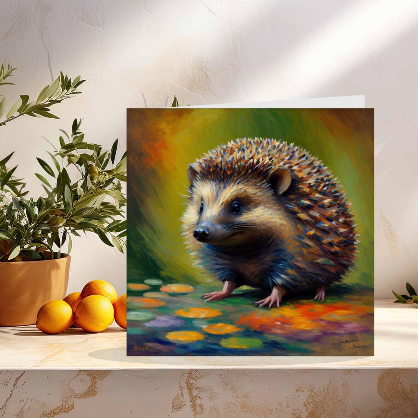 Hedgehog Greeting Card Animal Impressionism Art Hoglet 145mm x 145mm