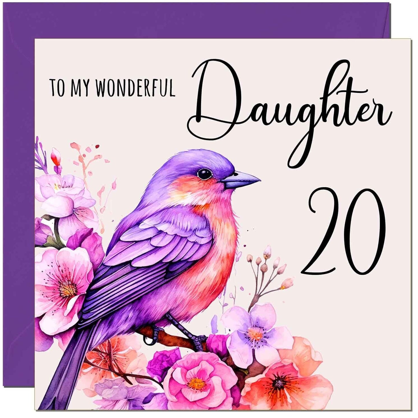 Daughter Birthday Card - Purple Watercolour Bird Daughters
