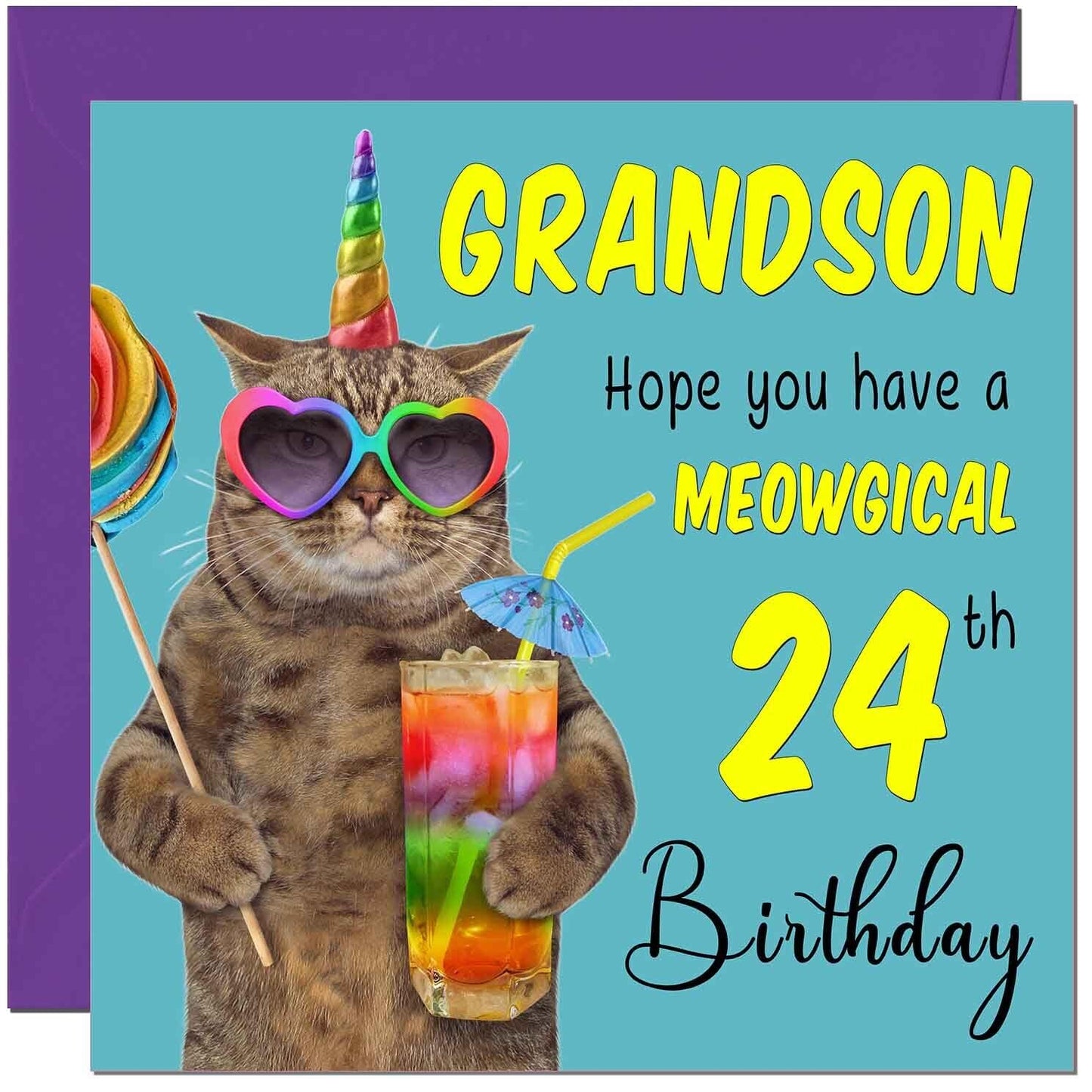Grandson Birthday Card - Meowgical Cat Funny
