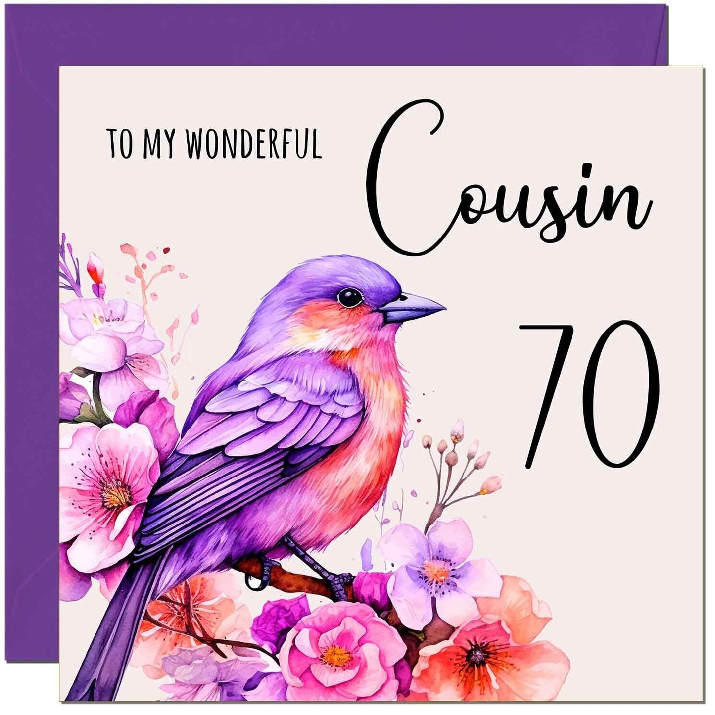 Cousin Birthday Card - Purple Watercolour Bird Cousin's