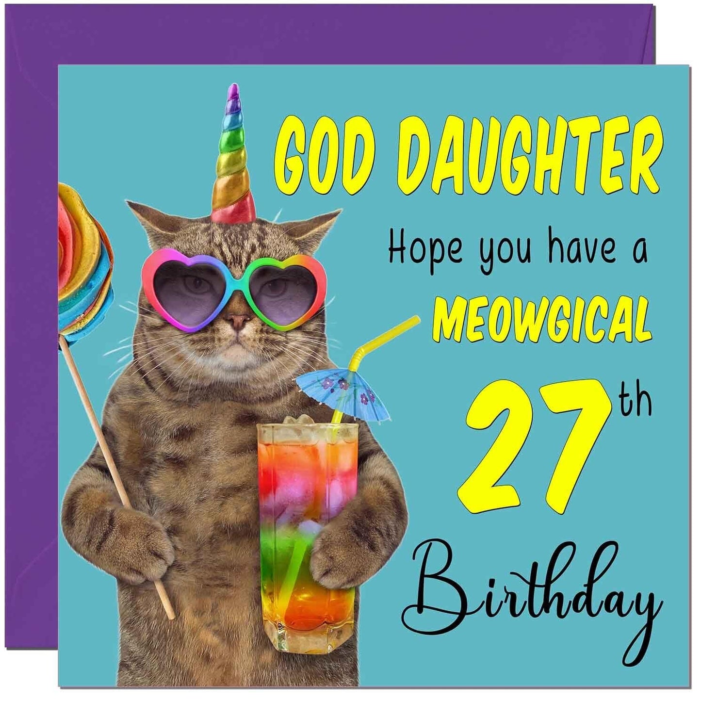 God Daughter Birthday Card - Meowgical Cat Funny