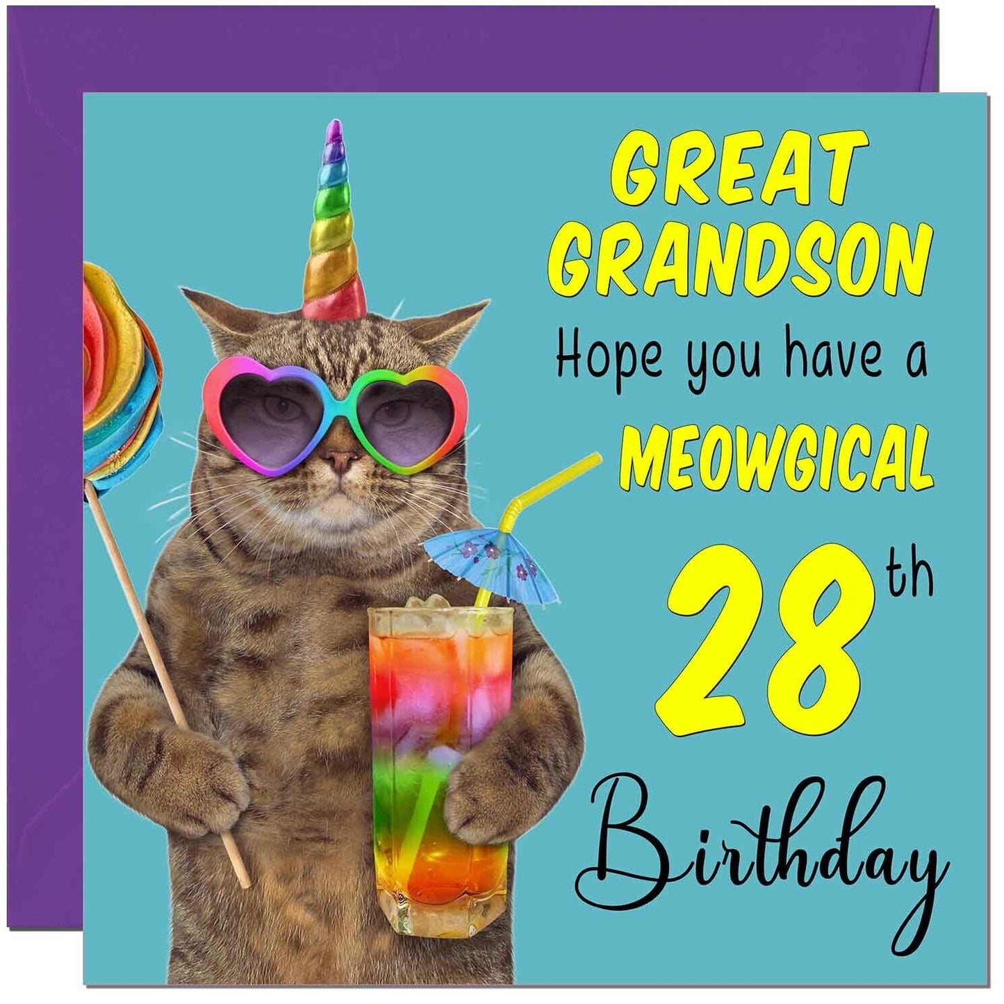 Great Grandson Birthday Card - Meowgical Cat Funny