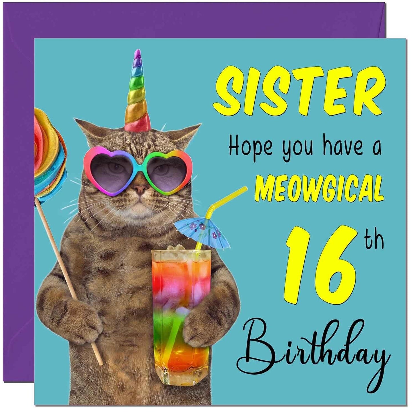 Sister Birthday Card - Meowgical Cat Funny Sister's