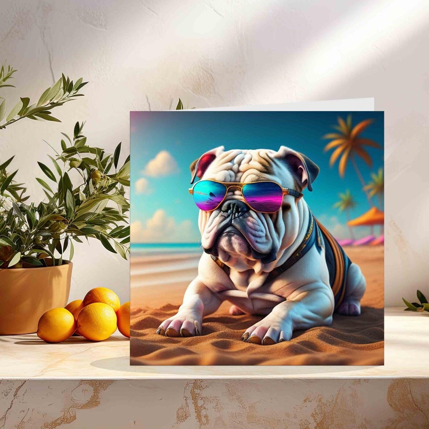 English Bulldog in Sunglasses Greeting Card - Funny Dog Card 145mm x 145mm