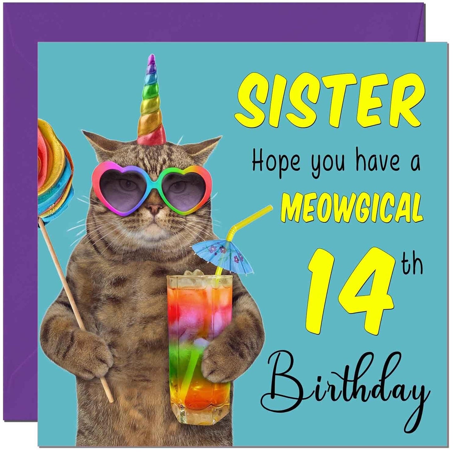 Sister Birthday Card - Meowgical Cat Funny Sister's