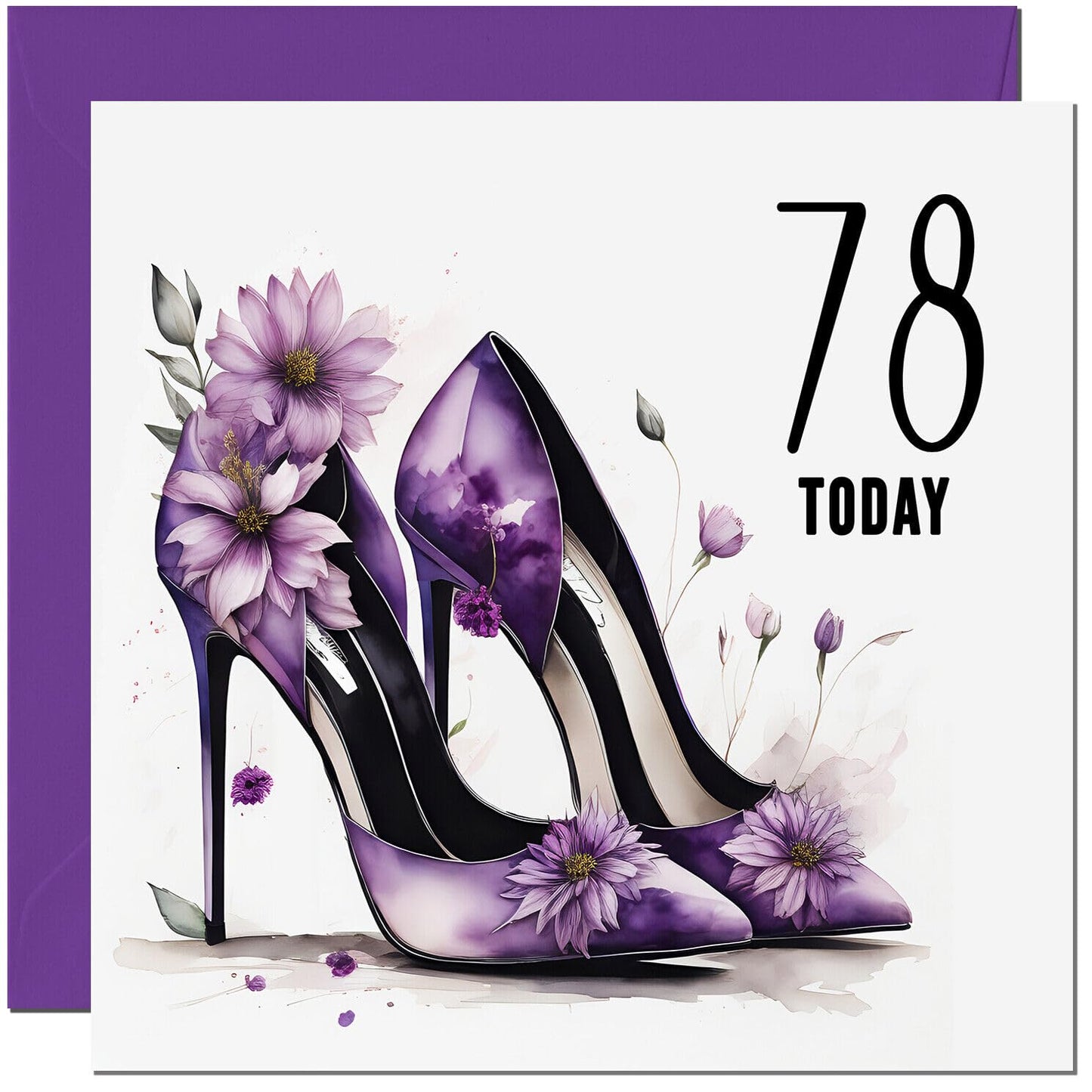 Birthday Card for women - Purple Heels Flowers Classy Elegant