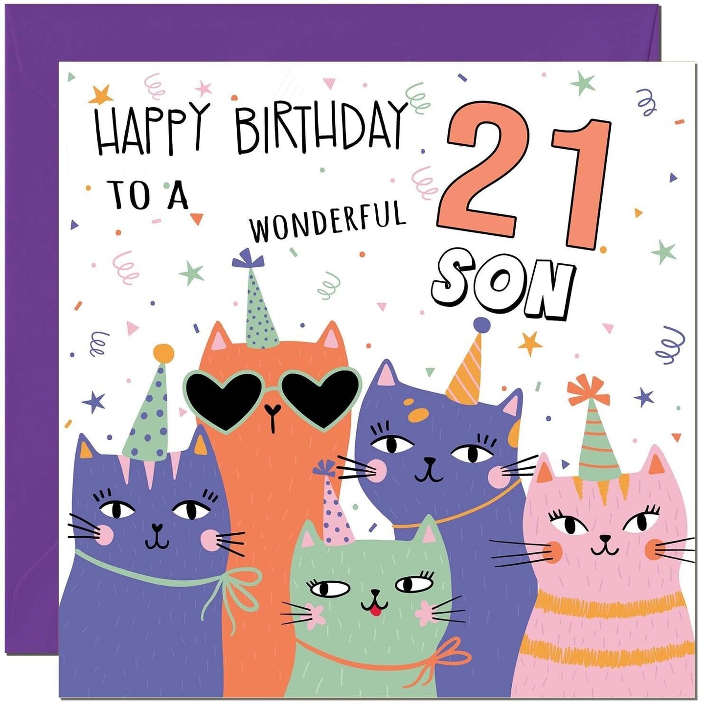 Son Birthday Cards - Childrens Cute Cat Sons