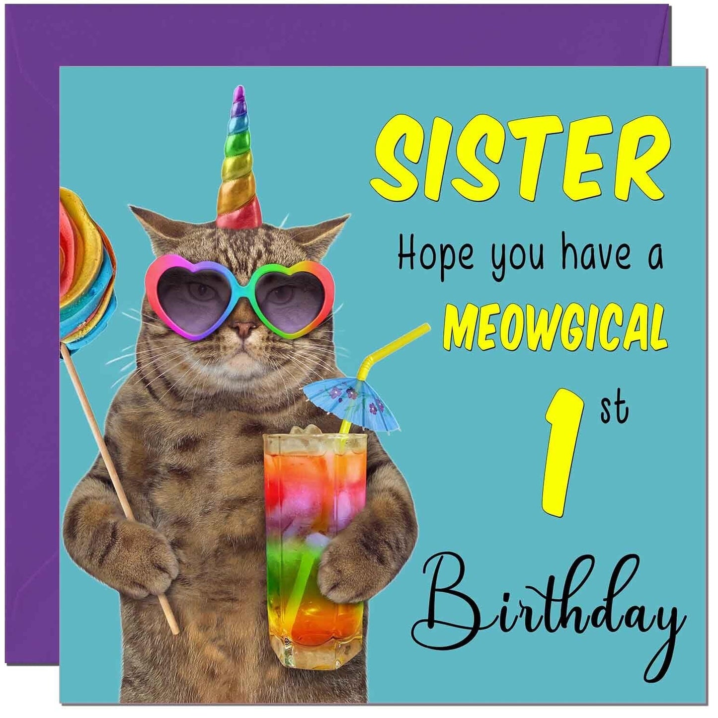Sister Birthday Card - Meowgical Cat Funny Sister's