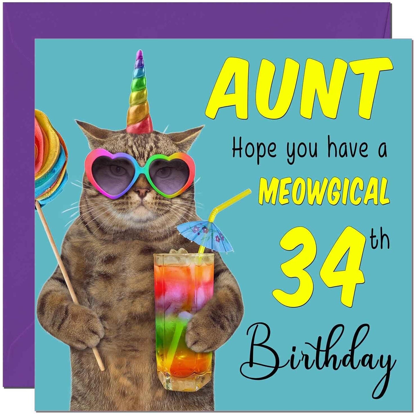 Aunt Birthday Card - Meowgical Cat Funny