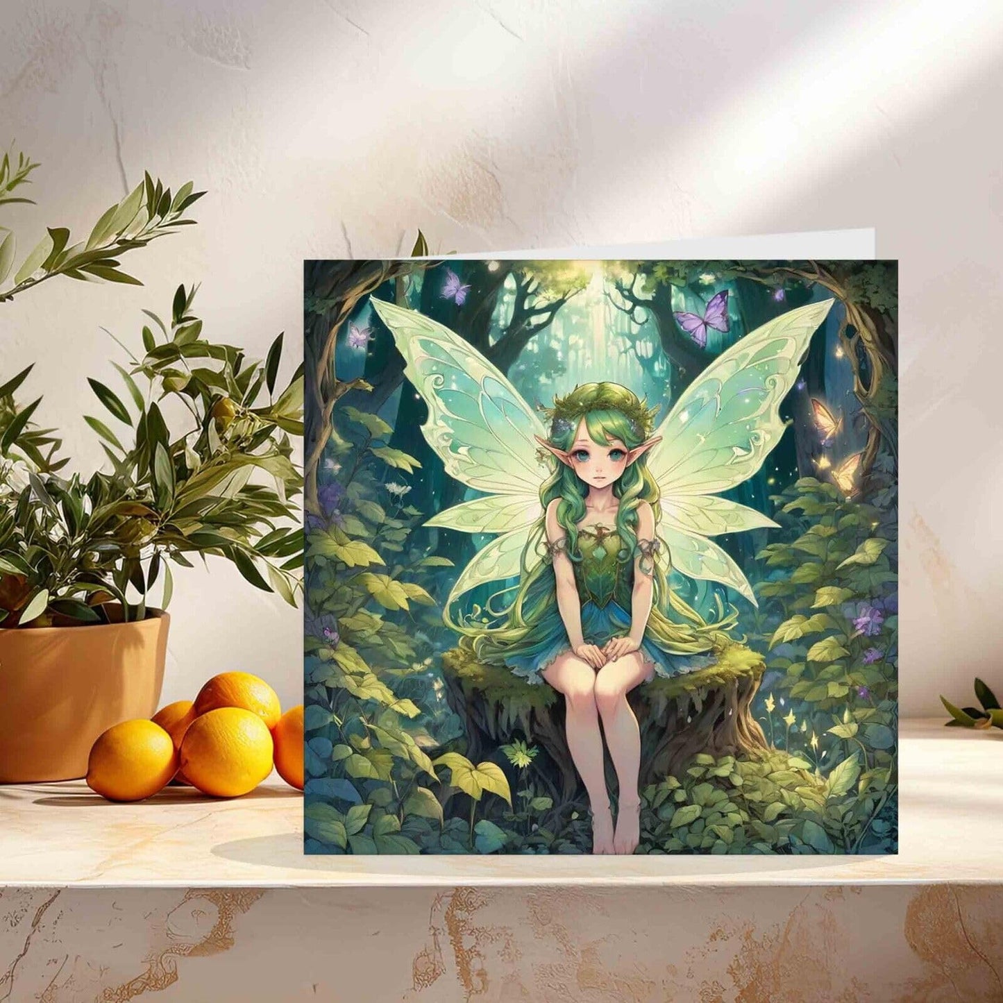 Fairy Girl Fantasy Greeting Card - Woodland Cute Anime Fairy 145mm x 145mm