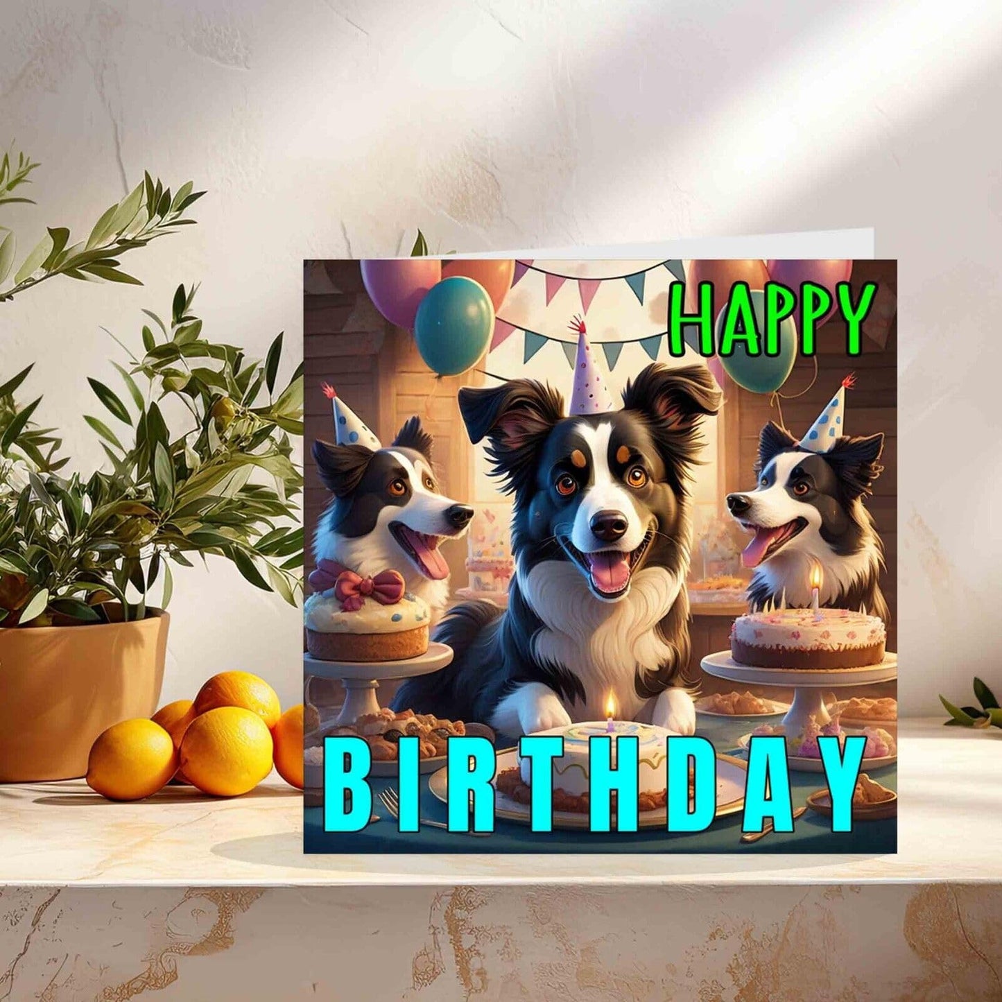 Border Collie Birthday Card - With Envelope Cute Dog Card 145mm x 145mm