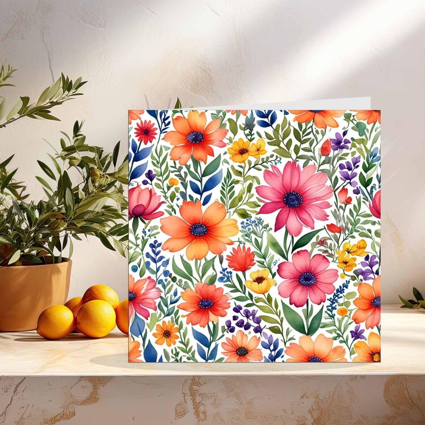 Floral Nature Flowers Blank Greeting Birthday Card Art