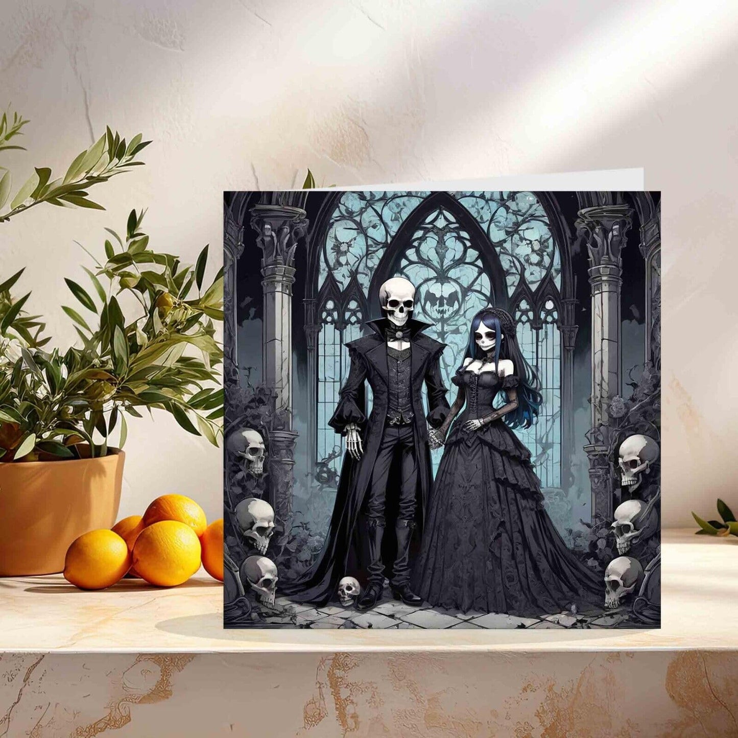 Skeleton Lovers Greeting Card - Gothic Skull Couple Anniversary 145mm x 145mm