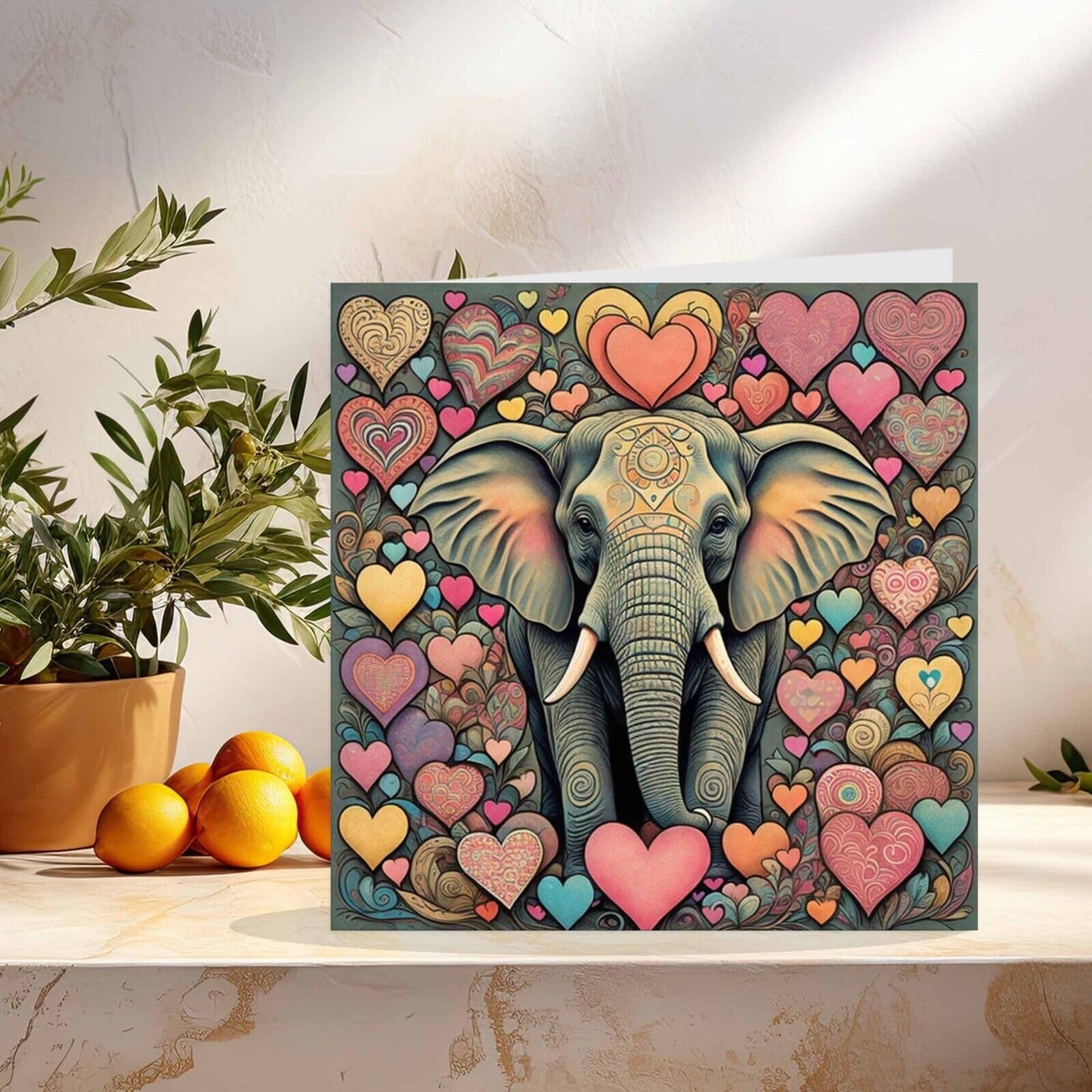 Elephant love Heart Greeting Card 145mm x 145mm