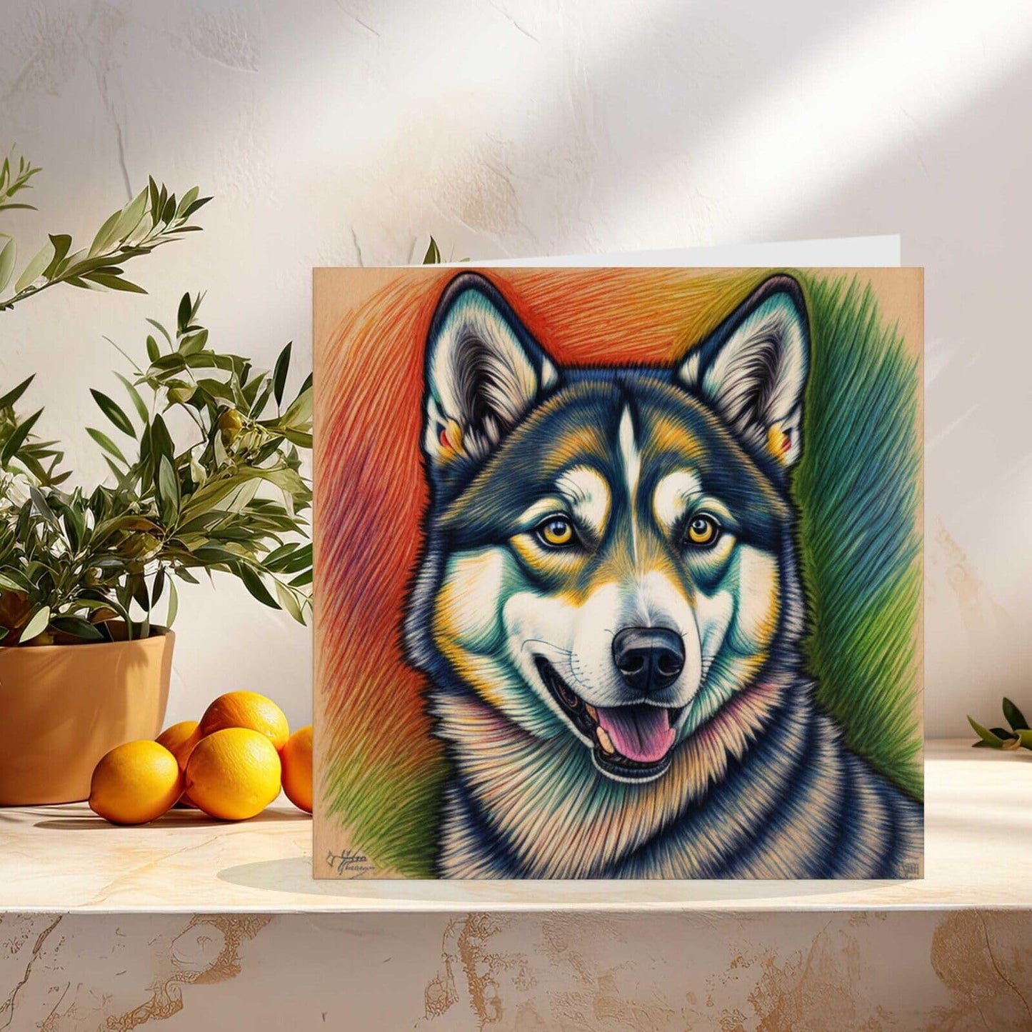 Husky Greeting Card - Husky Dog Illustration Card 145mm x 145mm