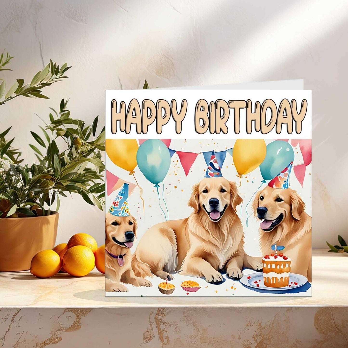 Golden Retriever Dog Birthday Card - bday 145 x 145mm