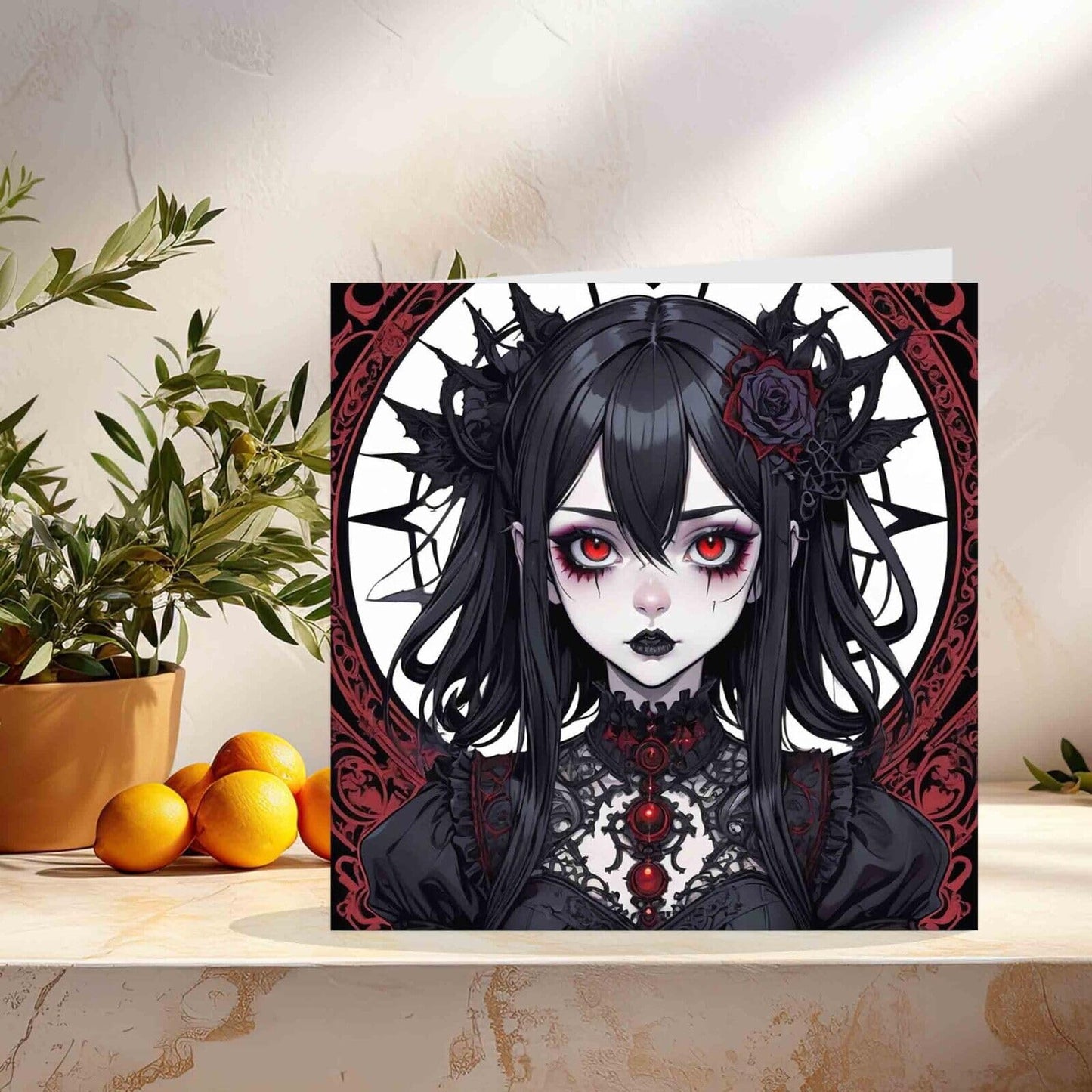 Gothic Birthday Card - Anime Goth Girl Greeting Card Teen Girls wednesday 145mm x 145mm
