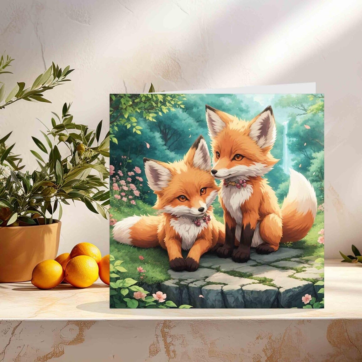 Cute Foxes Greeting Card - Adorable Fox Cubs Kits Birthday Card 145mm x 145mm