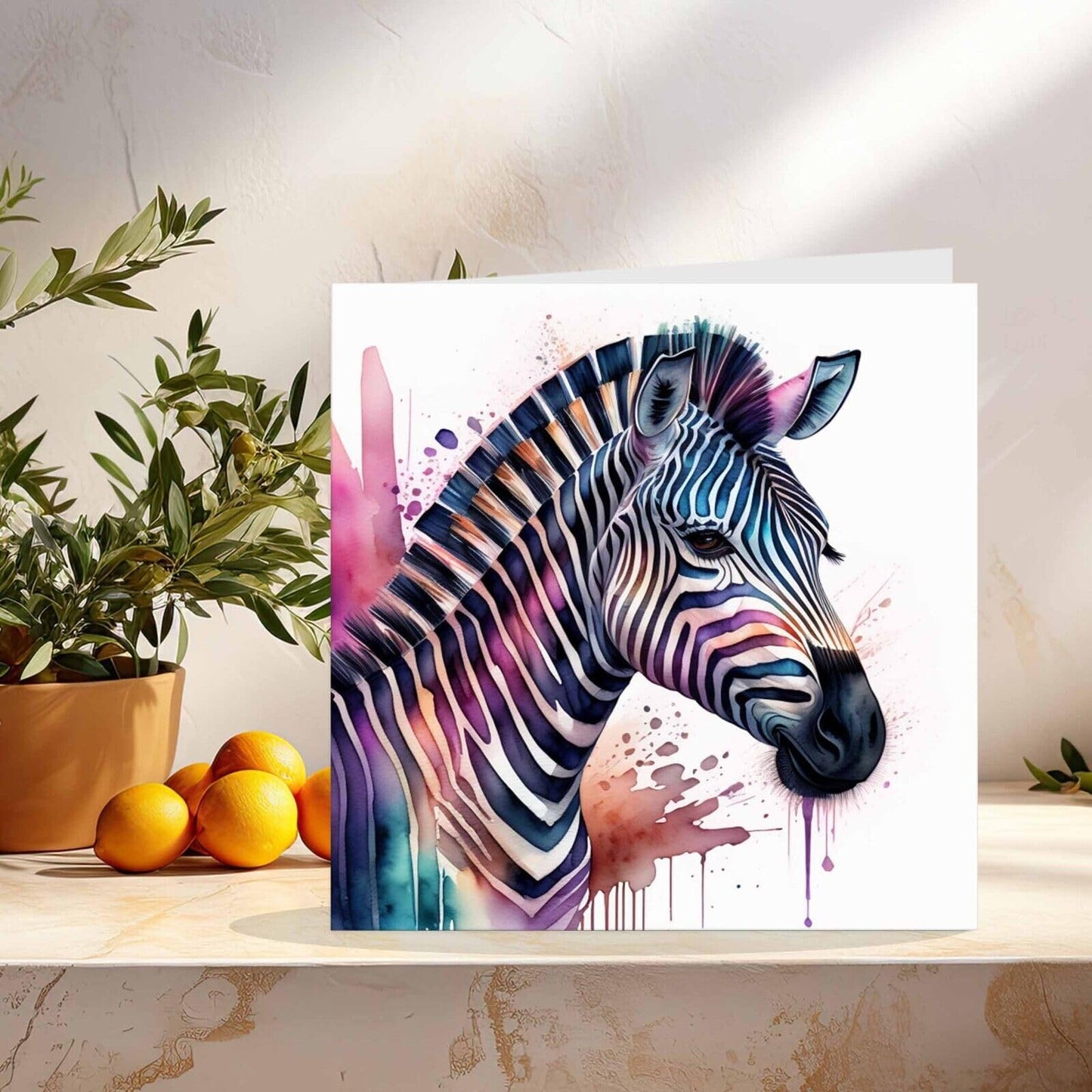 Zebra Greeting Card - Watercolour Zebra Card - 145mm x 145mm Square