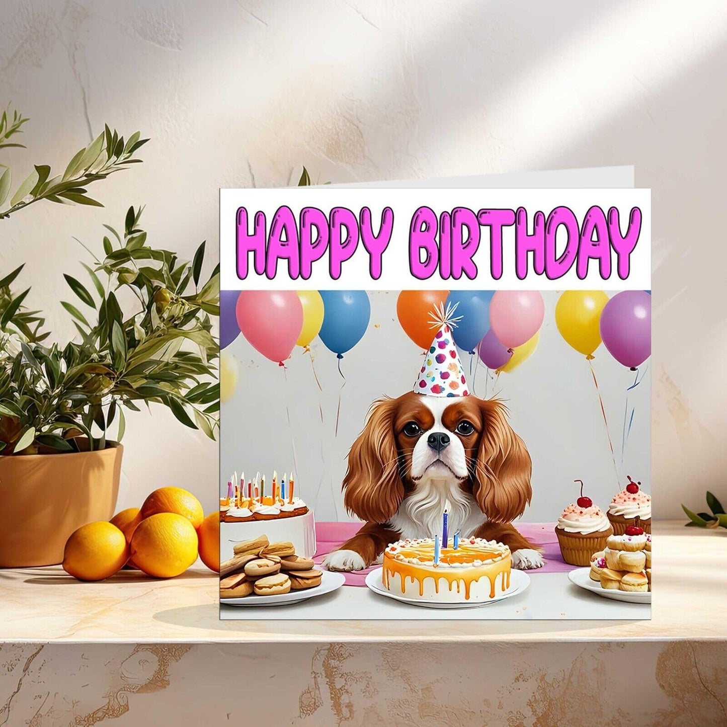 Cavalier King Charles Spaniel Birthday Card - Fun Dog Bday Card 145 x 145mm