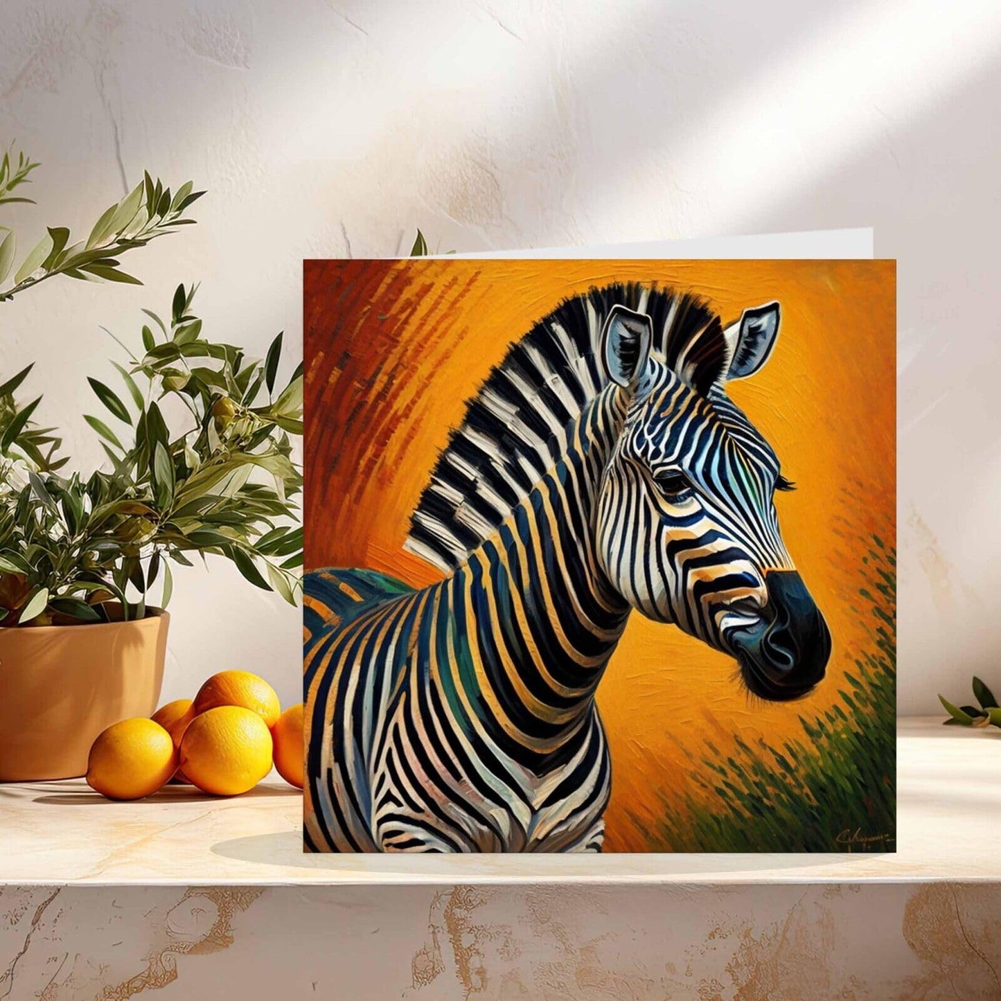 Zebra Greeting Card Animal Impressionist Art 145mm x 145mm