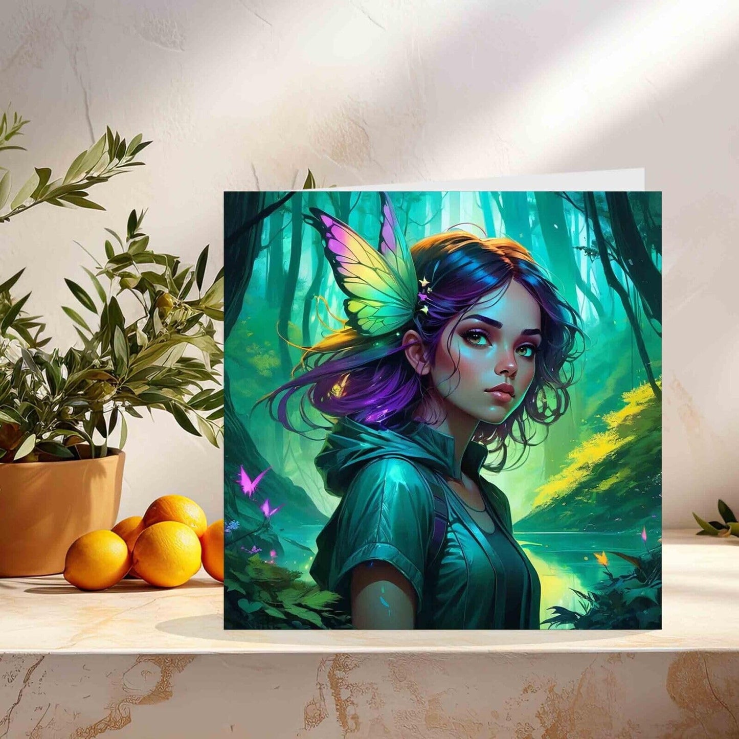 Fantasy Greeting Card - Woodland Fairy Forest Girl Pixie Magical 145mm x 145mm