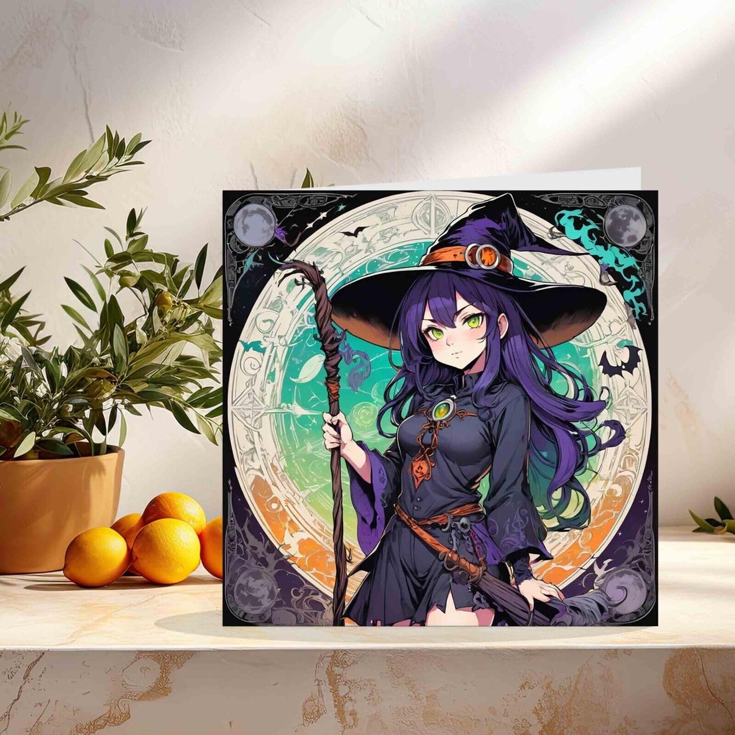 Gothic Anime Witch Greeting Card - Fantasy 145mm x 145mm