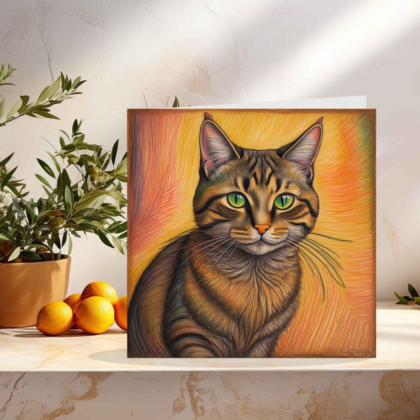 Cat Greeting Card - Cat illustration Art Painting Drawing 145mm x 145mm