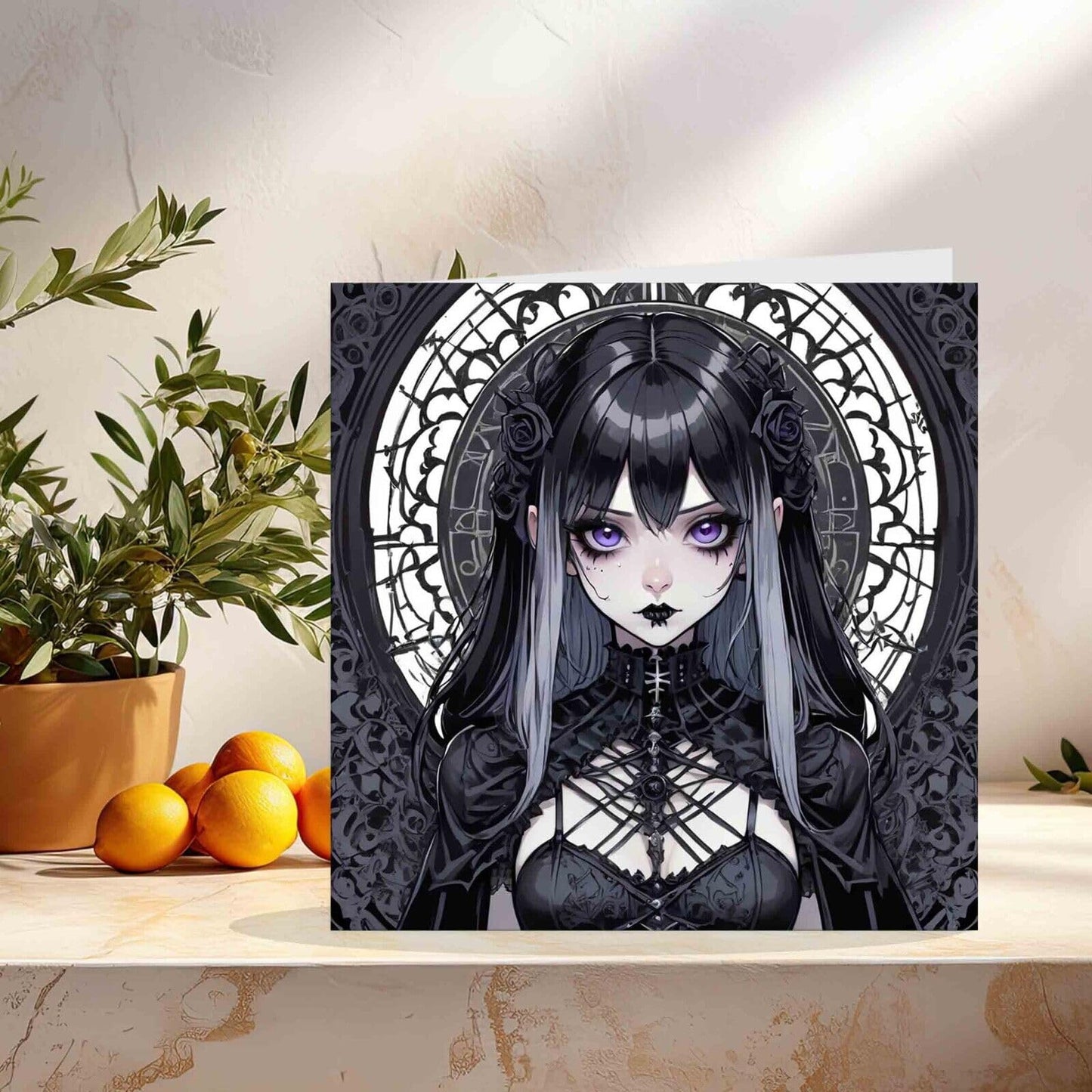 Goth Girl Greeting Card - Cute Gothic Girl Birthday Card 145mm x 145mm