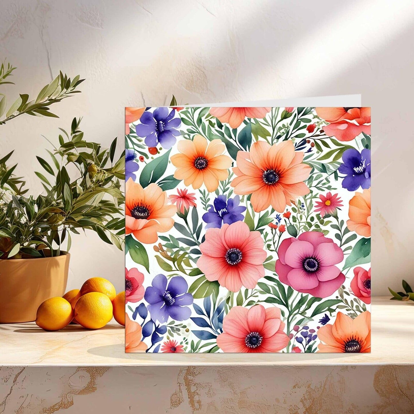 Floral Flowers Colorful Blank Greeting Birthday Card Art - Any Occasion