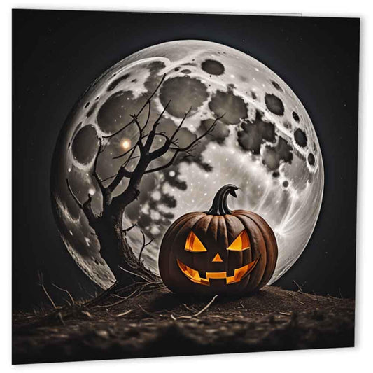 Halloween Card - Moon Pumpkin - Happy Halloween Cards 145 x 145mm - Purple Fox Gifts