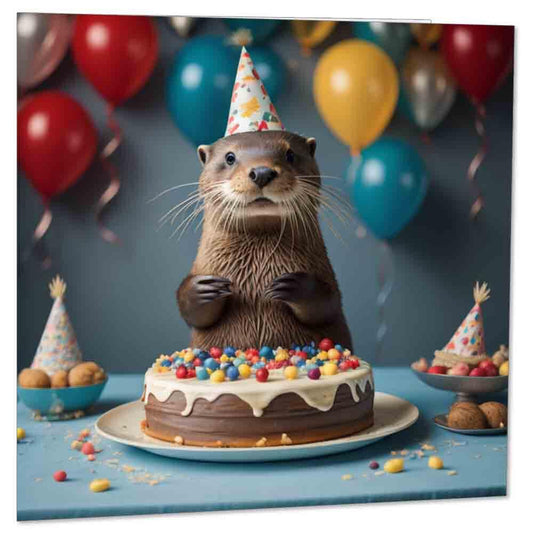 Otter Birthday Card - Cute Otter Card 145 x 145mm - Purple Fox Gifts
