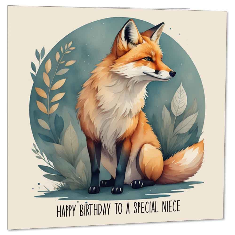 Niece Birthday Card - Cute Fox Happy Birthday Special Niece Card 145 x 145mm - Purple Fox Gifts