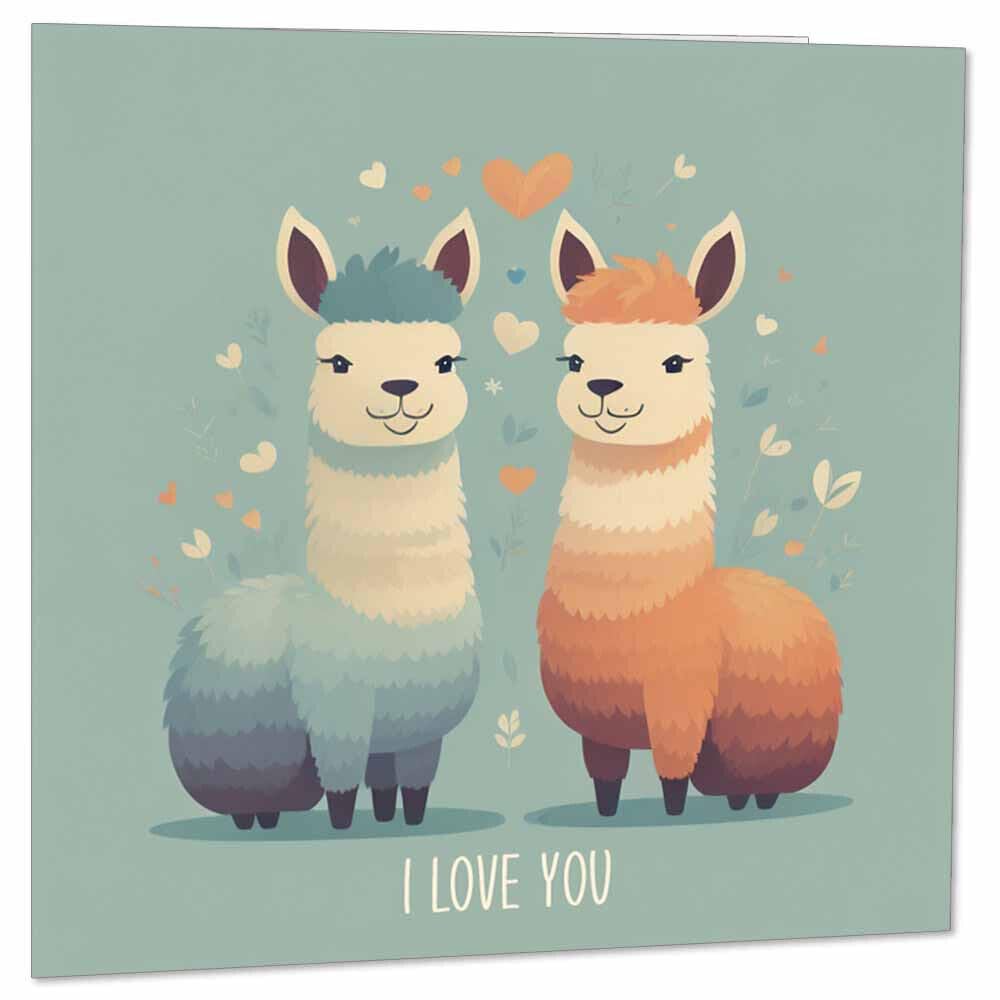 Anniversary Card Cute Llamas - I Love You - boyfriend Girlfriend Wife Husband - Purple Fox Gifts