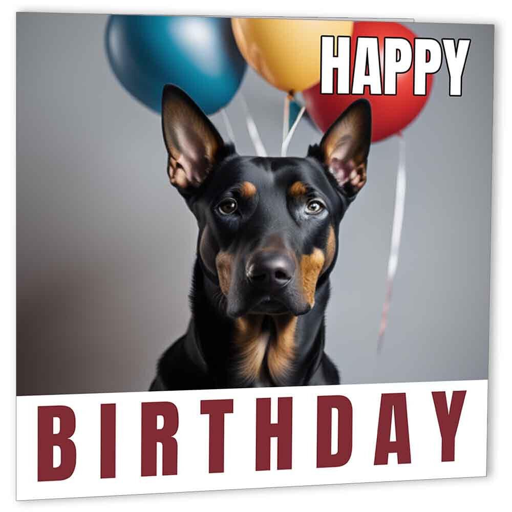 Doberman Birthday Cards 147 x 147mm Cute Happy Birthday Card - Purple Fox Gifts