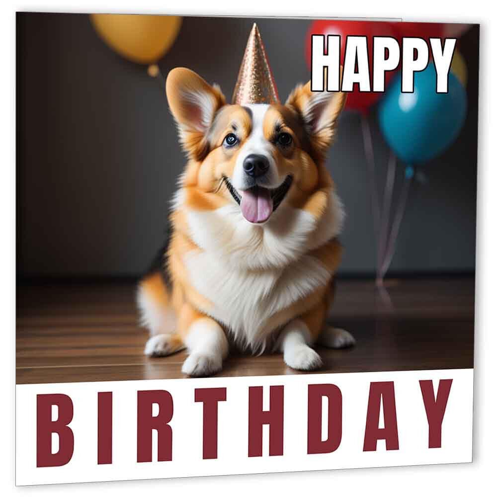 Corgi Birthday Card 147 x 147mm - Purple Fox Gifts