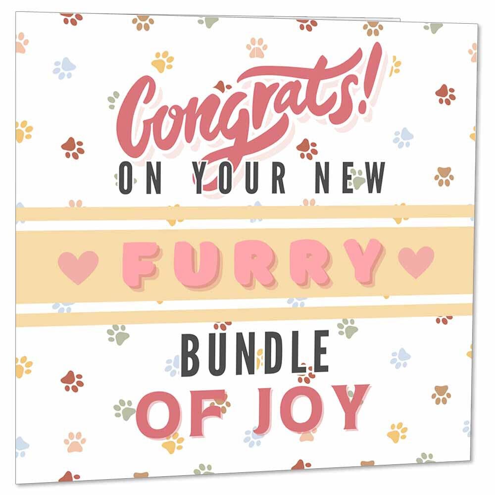Congrats New Fur Baby Card - New Pet Card - New puppy Dog Cat kitten 145 x 145mm - Purple Fox Gifts