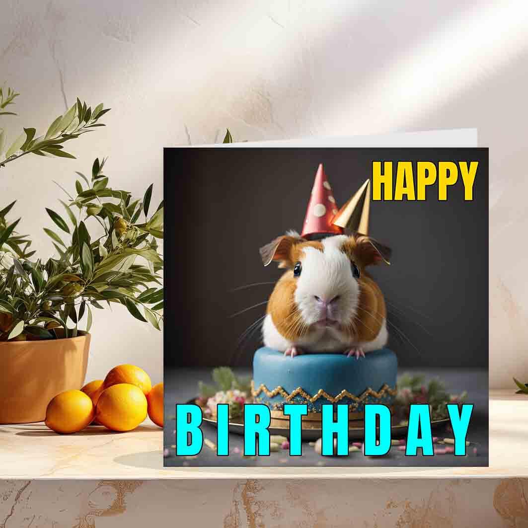Guinea Pig Birthday Card Cute Funny Birthday Cards 145 x 145mm - Purple Fox Gifts